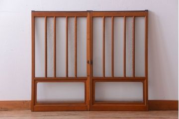 和製アンティーク　レトロなガラス入り引き戸2枚セット(窓)