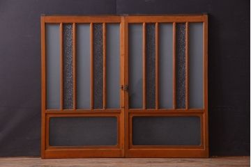 和製アンティーク　レトロなガラス入り引き戸2枚セット(窓)