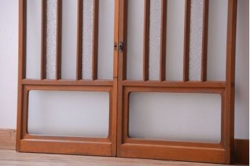 和製アンティーク　レトロなガラス入り引き戸2枚セット(窓)