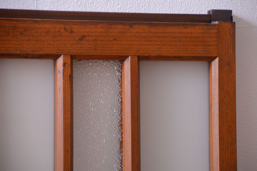 和製アンティーク　レトロなガラス入り引き戸2枚セット(窓)