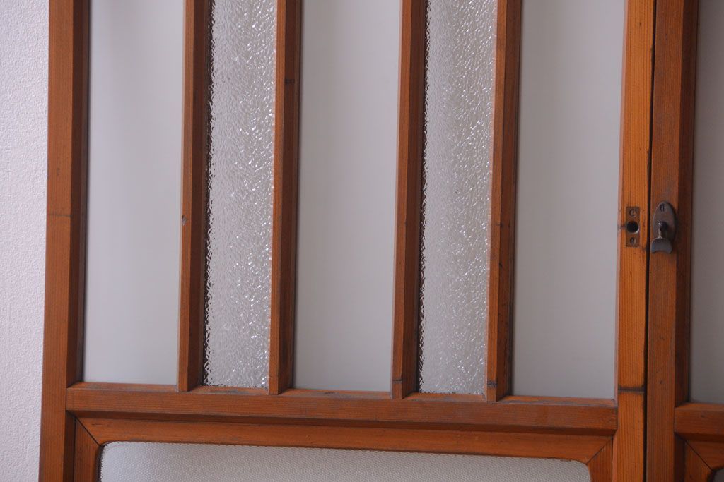 和製アンティーク　レトロなガラス入り引き戸2枚セット(窓)
