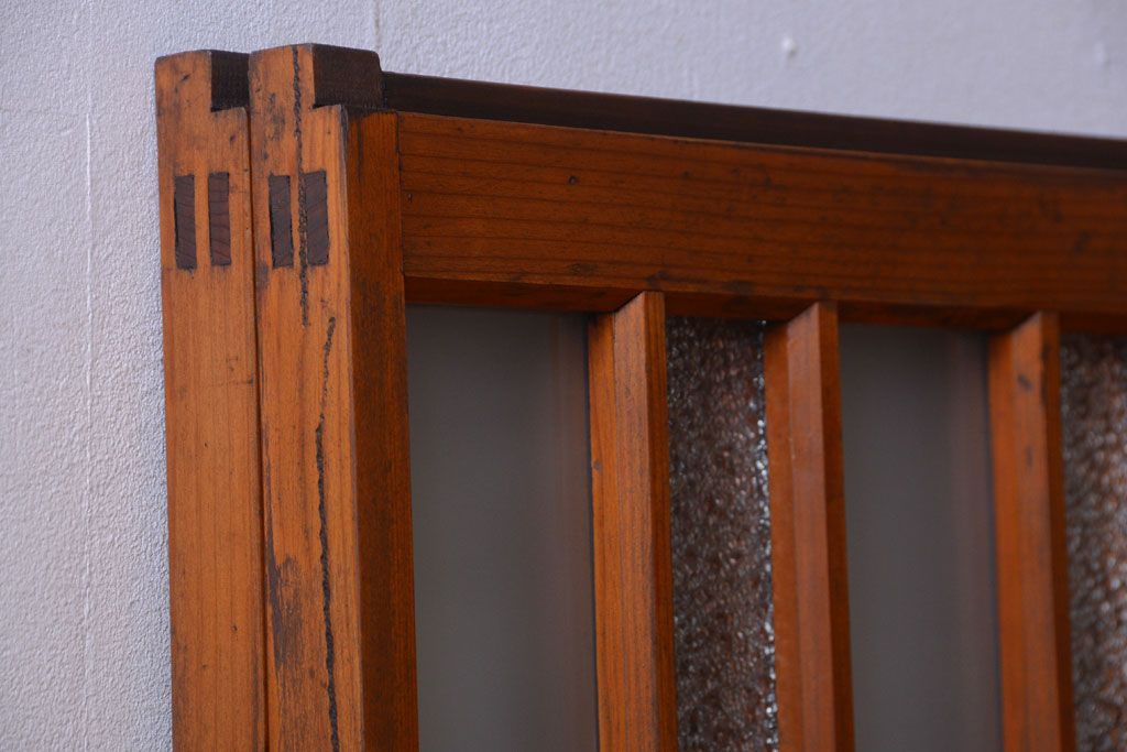 和製アンティーク　レトロなガラス入り引き戸2枚セット(窓)