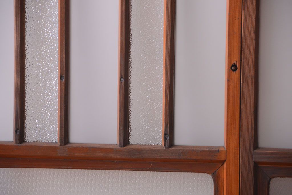 和製アンティーク　レトロなガラス入り引き戸2枚セット(窓)