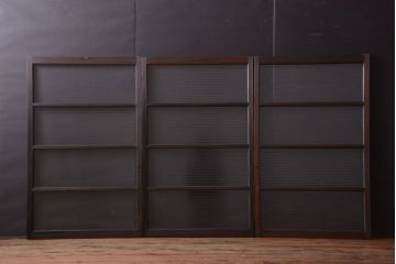 アンティーク　古い木のモールガラス入り引き戸3枚セット(窓)