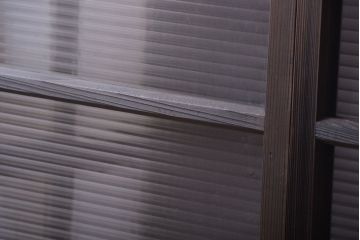 アンティーク　古い木のモールガラス入り引き戸3枚セット(窓)