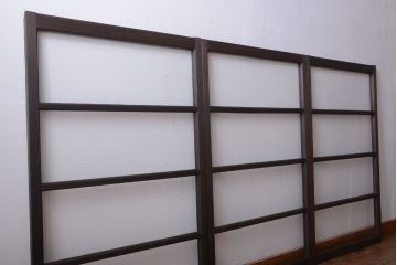 アンティーク　古い木のモールガラス入り引き戸3枚セット(窓)