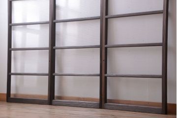 アンティーク　古い木のモールガラス入り引き戸3枚セット(窓)