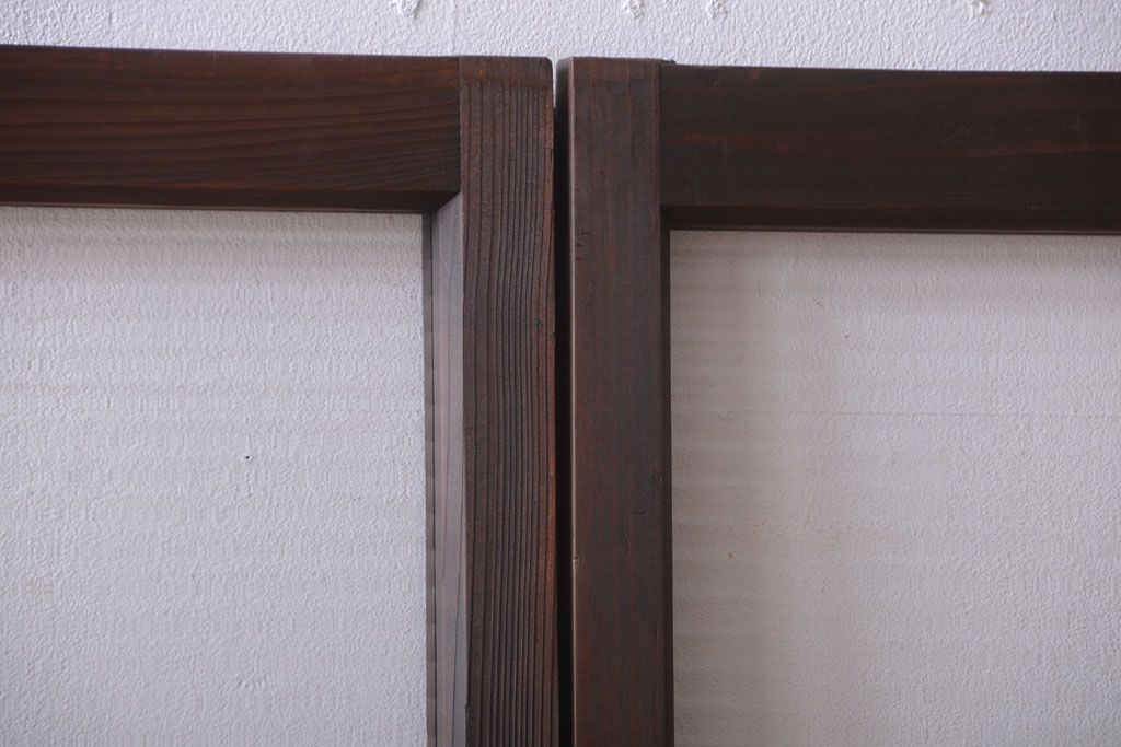 アンティーク　古い木のモールガラス入り引き戸3枚セット(窓)