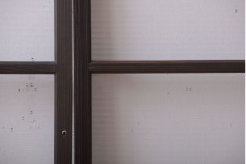 アンティーク　古い木のモールガラス入り引き戸3枚セット(窓)