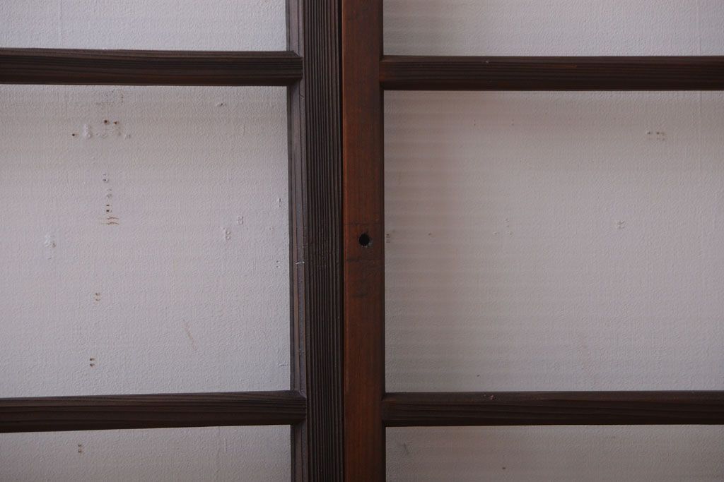 アンティーク　古い木のモールガラス入り引き戸3枚セット(窓)