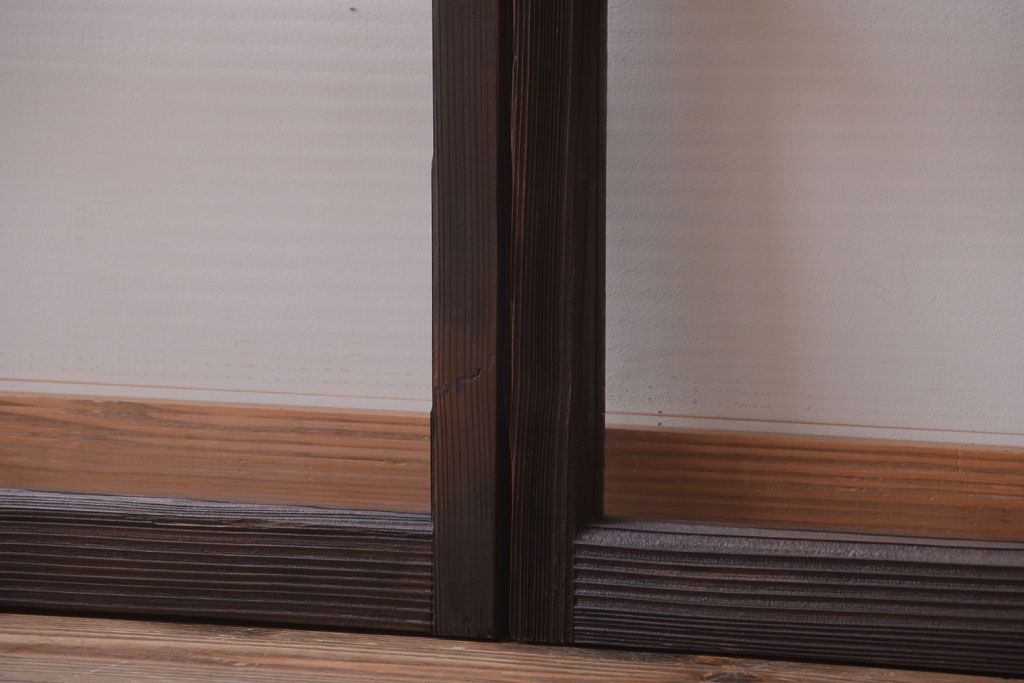 アンティーク　古い木のモールガラス入り引き戸3枚セット(窓)