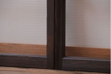 アンティーク　古い木のモールガラス入り引き戸3枚セット(窓)
