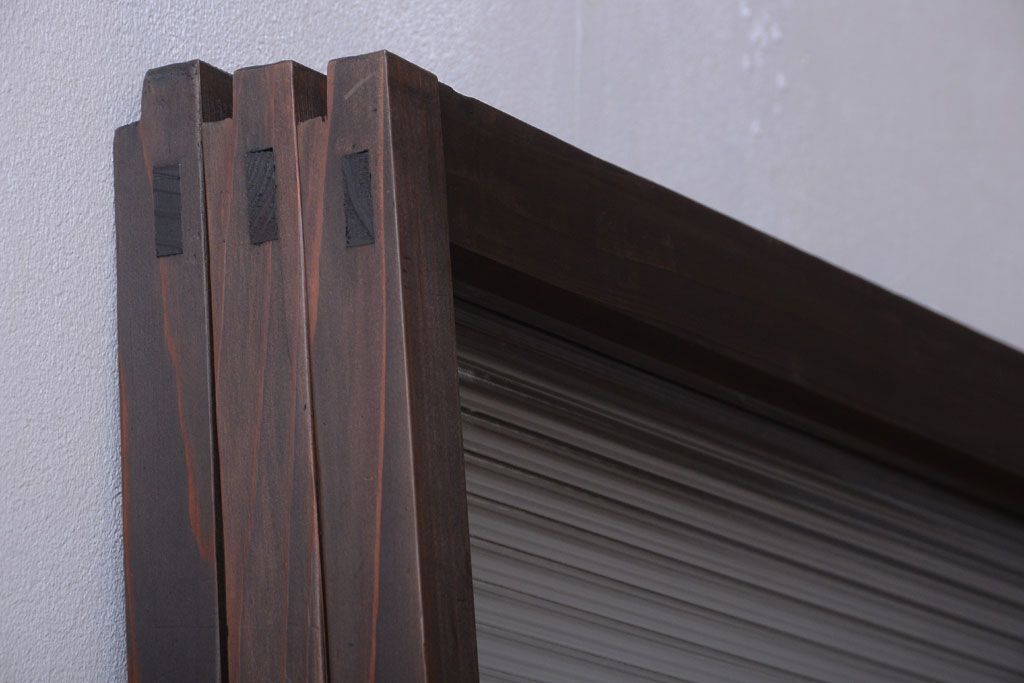 アンティーク　古い木のモールガラス入り引き戸3枚セット(窓)