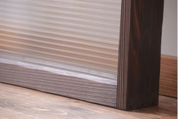 アンティーク　古い木のモールガラス入り引き戸3枚セット(窓)