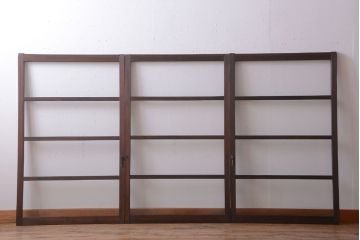 アンティーク　古い木のモールガラス入り引き戸3枚セット(窓)