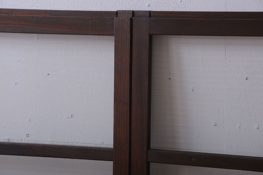 アンティーク　古い木のモールガラス入り引き戸3枚セット(窓)