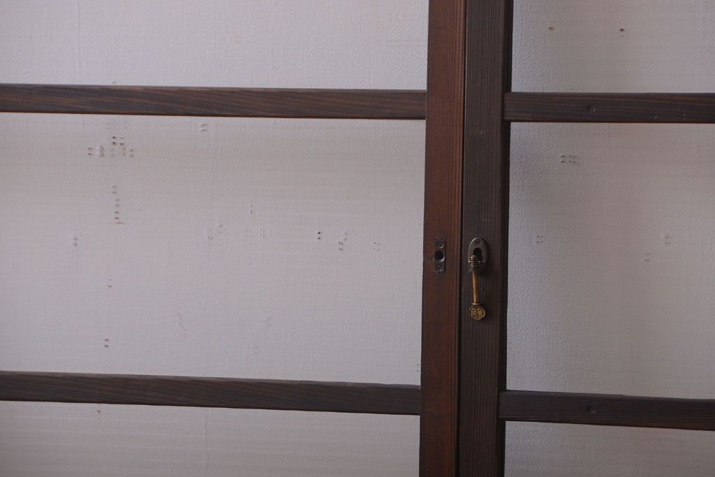 アンティーク　古い木のモールガラス入り引き戸3枚セット(窓)