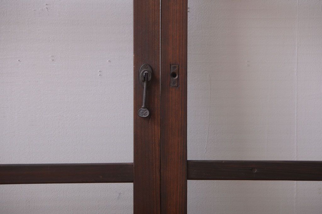 アンティーク　古い木のモールガラス入り引き戸3枚セット(窓)