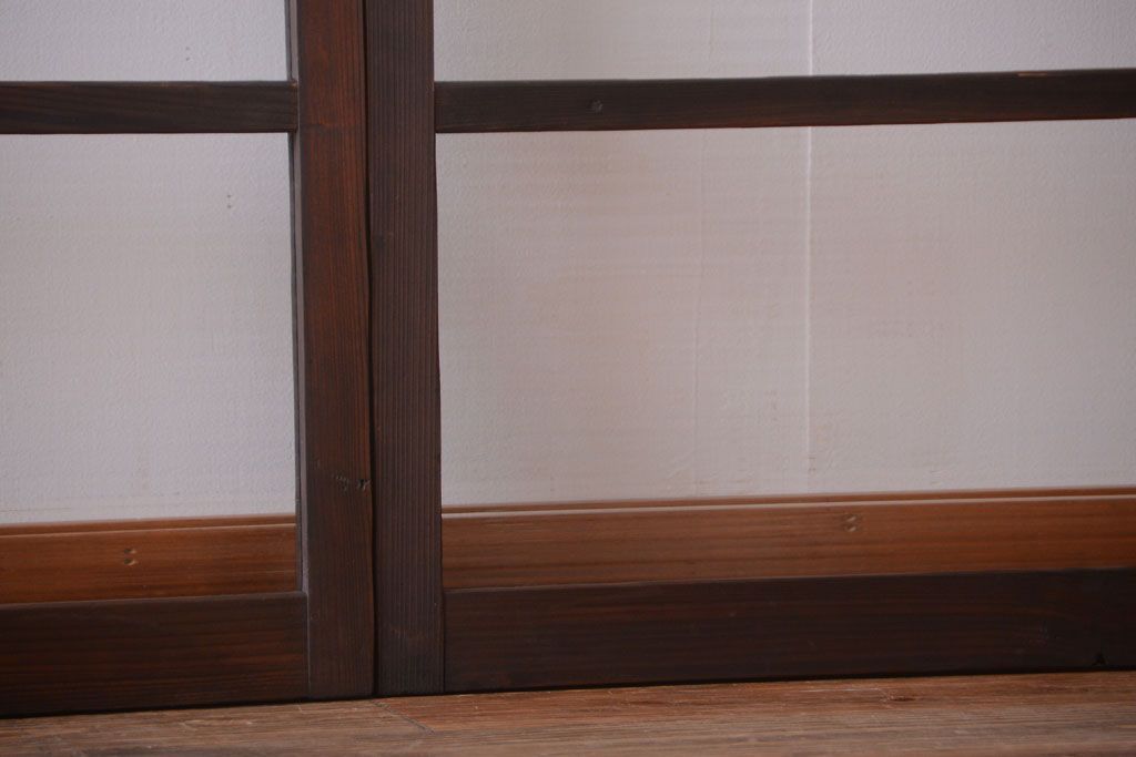 アンティーク　古い木のモールガラス入り引き戸3枚セット(窓)