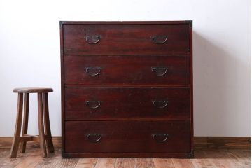 アンティーク家具　古民具・骨董　シンプルな古い木のアンティーク箪笥(チェスト)