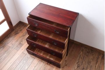 アンティーク家具　古民具・骨董　シンプルな古い木のアンティーク箪笥(チェスト)