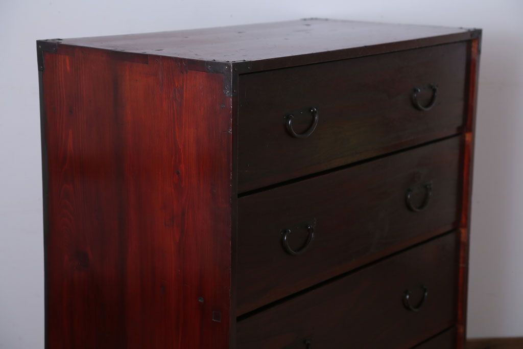 アンティーク家具　古民具・骨董　シンプルな古い木のアンティーク箪笥(チェスト)