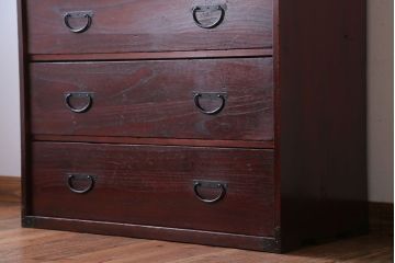 アンティーク家具　古民具・骨董　シンプルな古い木のアンティーク箪笥(チェスト)