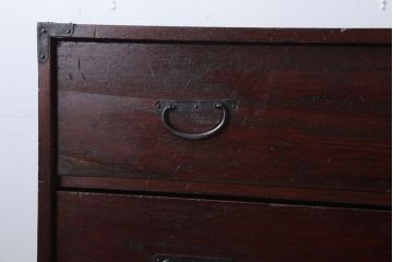 アンティーク家具　古民具・骨董　シンプルな古い木のアンティーク箪笥(チェスト)
