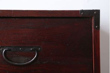 アンティーク家具　古民具・骨董　シンプルな古い木のアンティーク箪笥(チェスト)