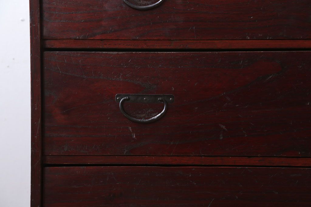 アンティーク家具　古民具・骨董　シンプルな古い木のアンティーク箪笥(チェスト)