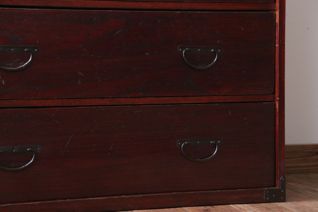 アンティーク家具　古民具・骨董　シンプルな古い木のアンティーク箪笥(チェスト)