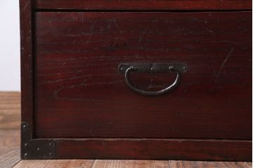 アンティーク家具　古民具・骨董　シンプルな古い木のアンティーク箪笥(チェスト)