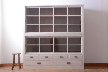 アンティーク家具　アンティーク　大きなペイント重ね収納棚(キャビネット・食器棚)