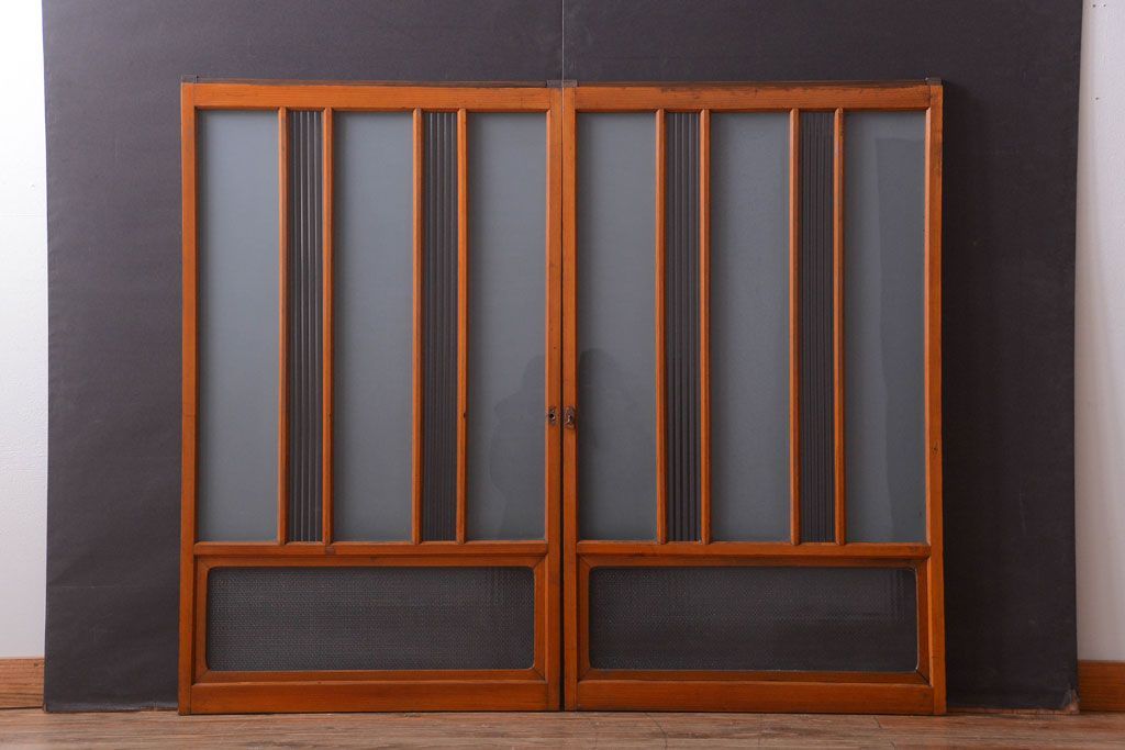 和製アンティーク　レトロなガラス入り引き戸2枚セット(窓)(2)