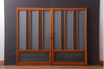 和製アンティーク　レトロなガラス入り引き戸2枚セット(窓)(2)