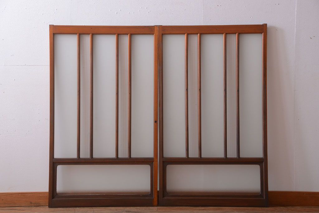 和製アンティーク　レトロなガラス入り引き戸2枚セット(窓)(2)