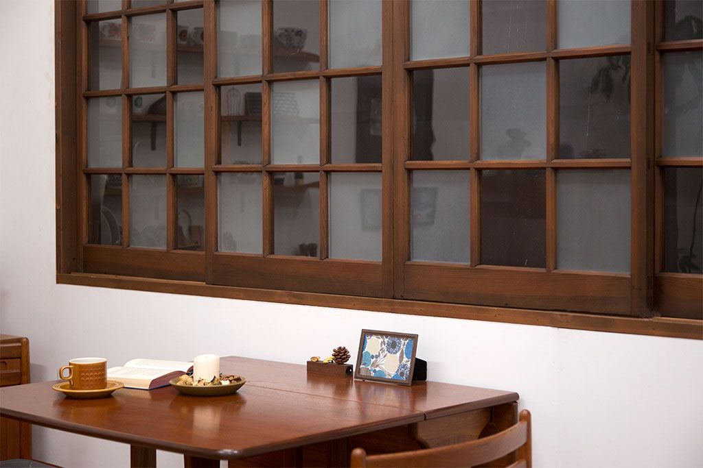 和製アンティーク　市松模様のガラス格子戸4枚セット(窓)