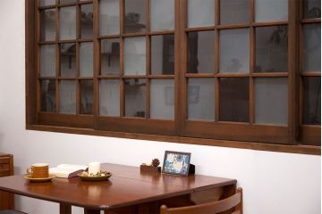 和製アンティーク　市松模様のガラス格子戸4枚セット(窓)