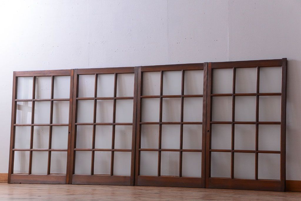 和製アンティーク　市松模様のガラス格子戸4枚セット(窓)