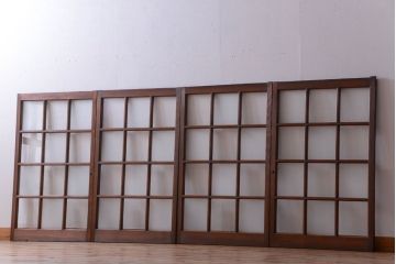 和製アンティーク　市松模様のガラス格子戸4枚セット(窓)