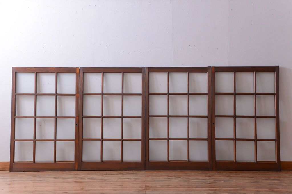 和製アンティーク　市松模様のガラス格子戸4枚セット(窓)