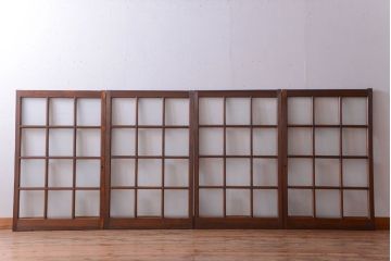 和製アンティーク　市松模様のガラス格子戸4枚セット(窓)