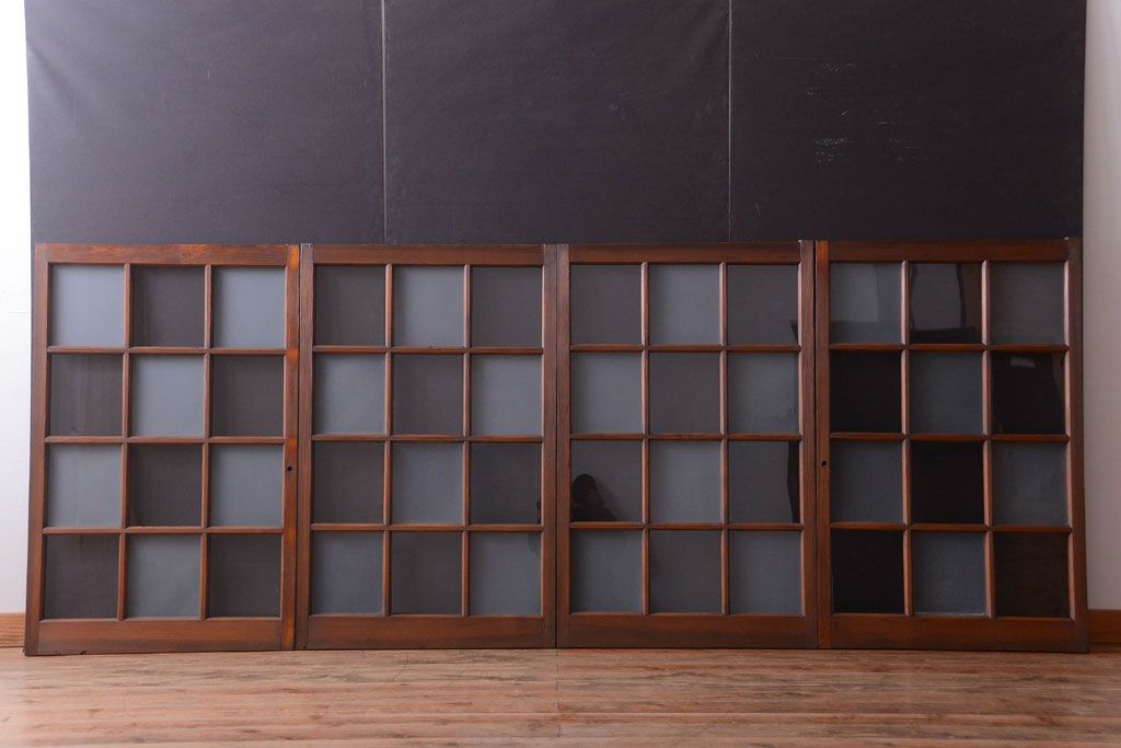 和製アンティーク　市松模様のガラス格子戸4枚セット(窓)