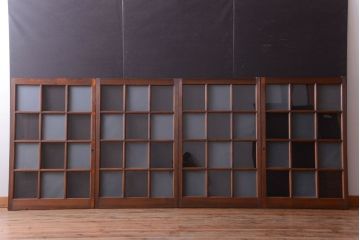 和製アンティーク　市松模様のガラス格子戸4枚セット(窓)