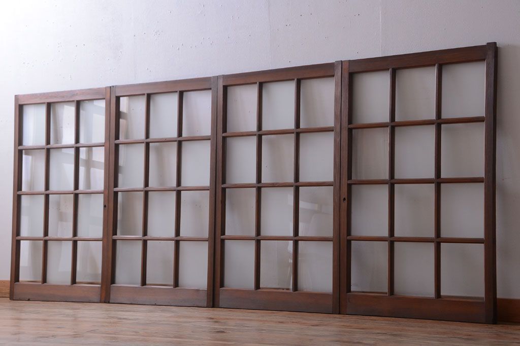 和製アンティーク　市松模様のガラス格子戸4枚セット(窓)