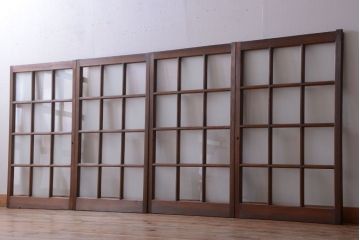 和製アンティーク　市松模様のガラス格子戸4枚セット(窓)