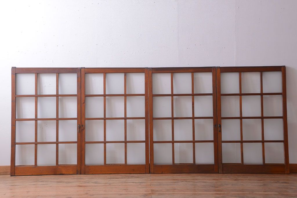 和製アンティーク　市松模様のガラス格子戸4枚セット(窓)