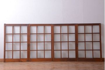 和製アンティーク　市松模様のガラス格子戸4枚セット(窓)