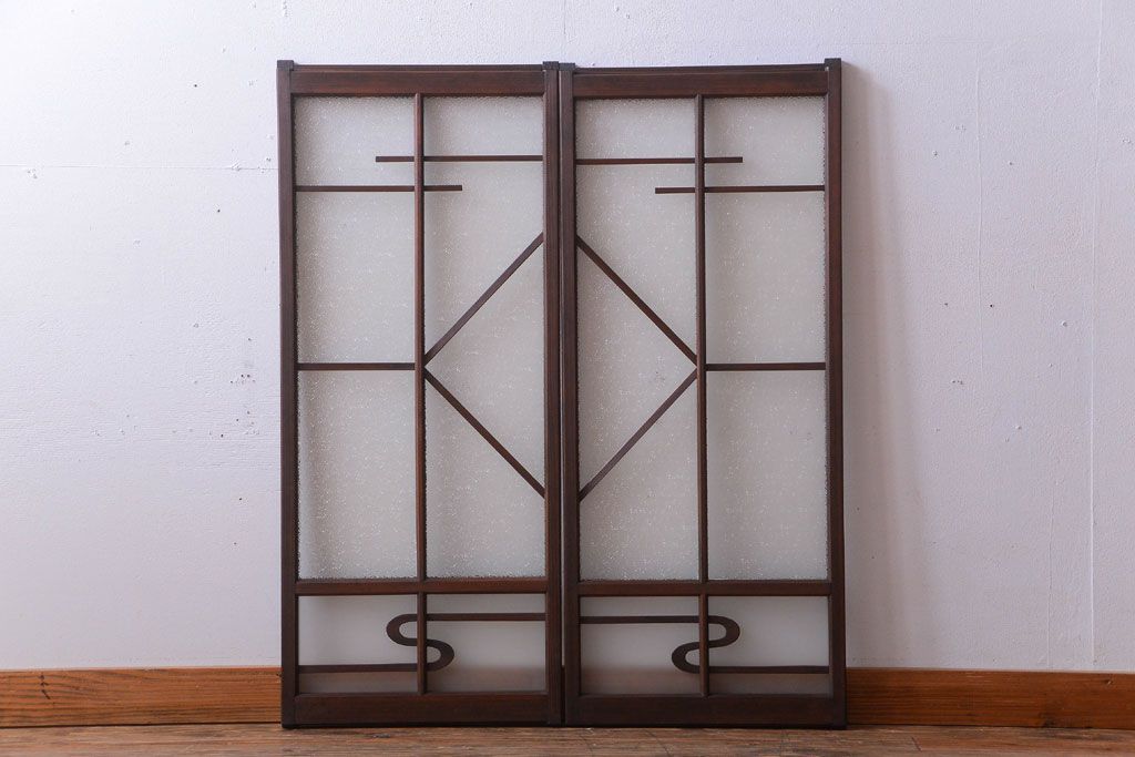 和製アンティーク　モダンなダイヤガラス戸2枚セット