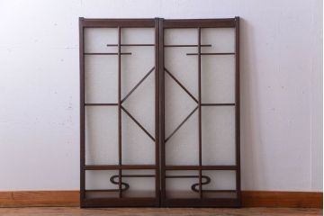 和製アンティーク　モダンなダイヤガラス戸2枚セット